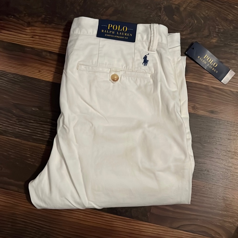 NWT POLO Ralph Lauren stretch straight fit pants 32 by 32. White